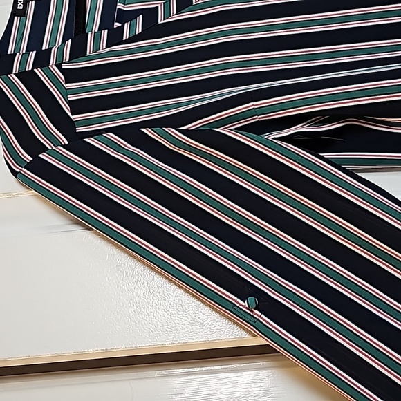 Express m navy blue/green/reddish pink striped long sleeve blouse - Picture 5 of 13